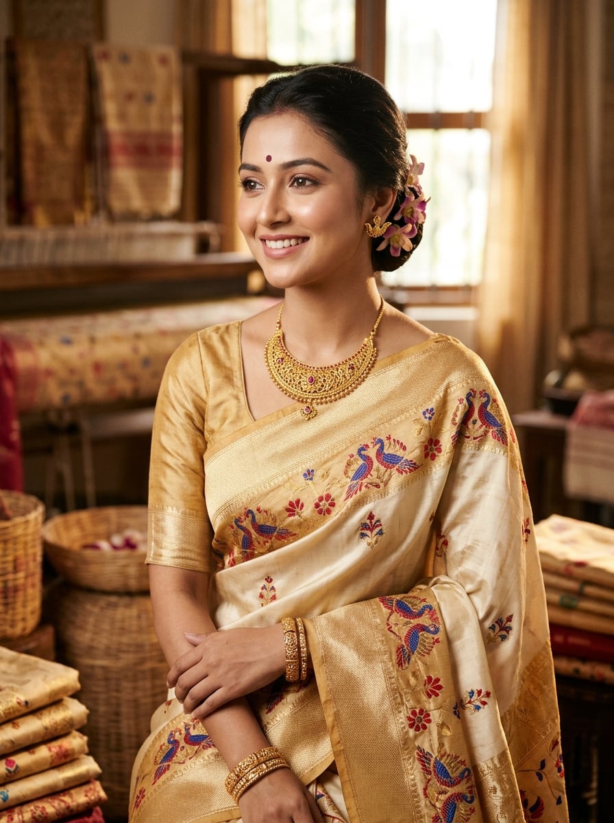 Authentic Handcrafted Assamese Muga and Paat Silk Mekhela Sador